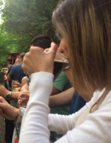 Lady drinking beer during a scenic train ride in Kempton PA