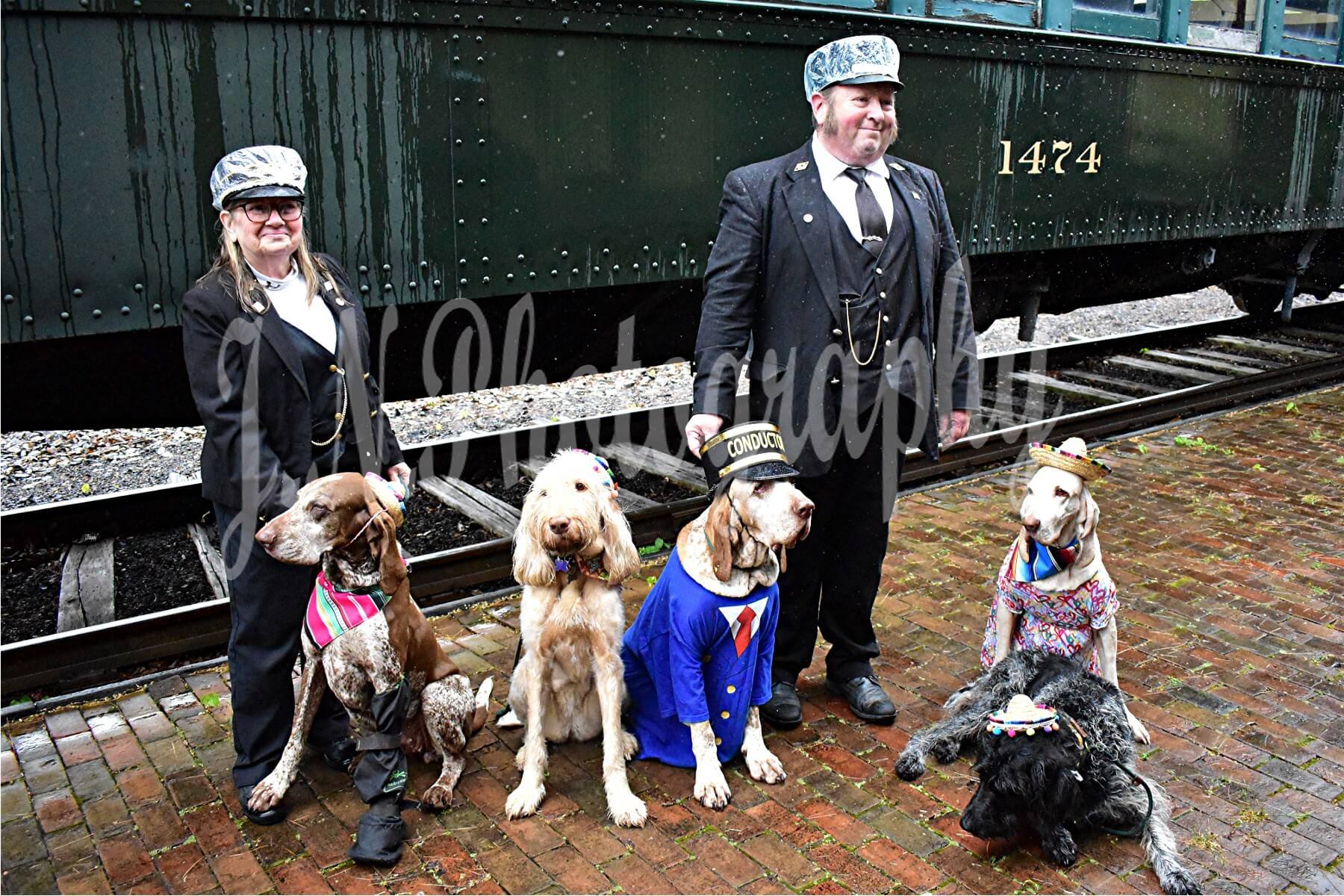 conductors with the honorary conductor dogs of the day