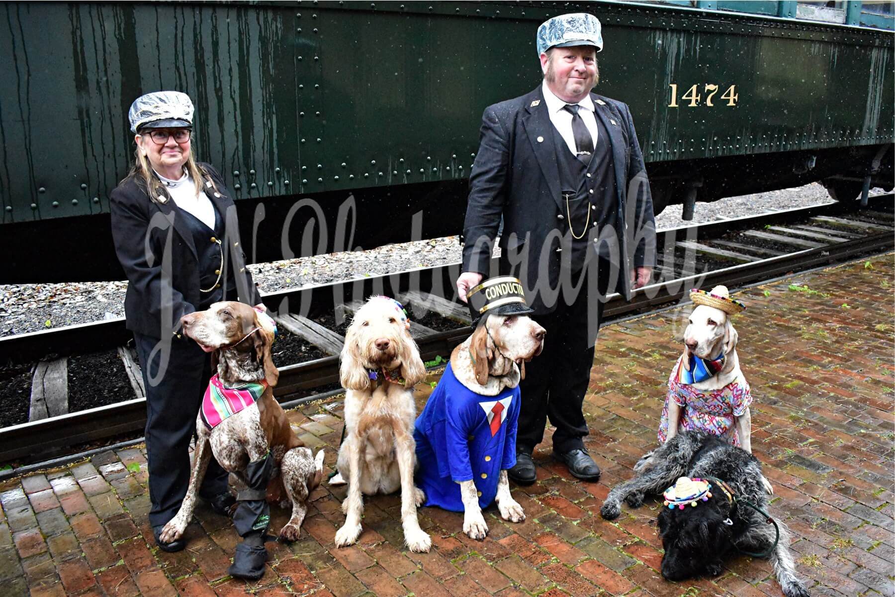 conductors with the honorary conductor dogs of the day