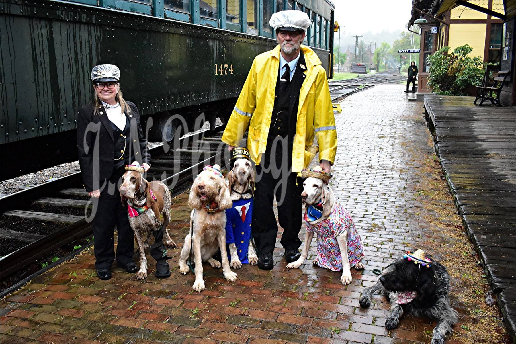 conductors with the honorary conductor dogs of the day